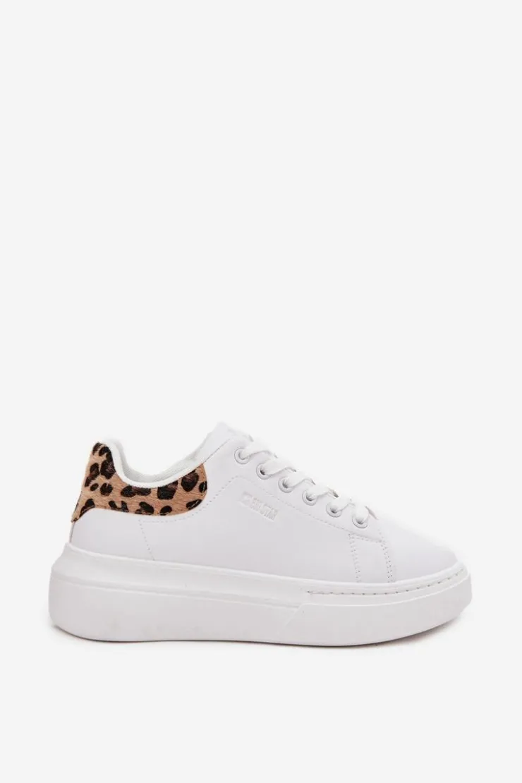 Damskie Big Star Shoes Sneakersy Damskie Na Platformie Big Star SS274247 Białe Panterka
