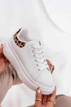 Damskie Big Star Shoes Sneakersy Damskie Na Platformie Big Star SS274247 Białe Panterka
