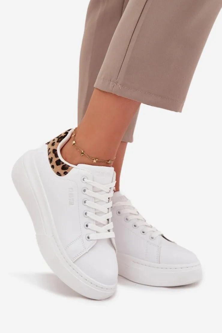 Damskie Big Star Shoes Sneakersy Damskie Na Platformie Big Star SS274247 Białe Panterka