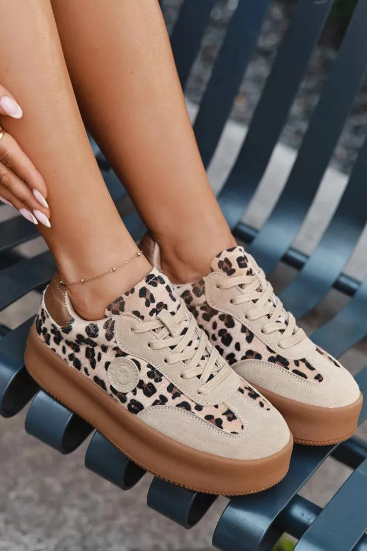 Big Star Shoes Buty Sportowe Big Star|Sneakersy Damskie*Sneakersy Damskie Na Platformie Panterka Big Star SS274763 Beżowe Beżowy