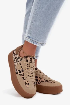 Big Star Shoes Buty Sportowe Big Star|Sneakersy Damskie*Sneakersy Damskie Na Platformie Panterka Big Star SS274763 Beżowe Beżowy