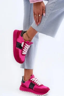 New Big Star Shoes Sneakersy Damskie Na Platformie Big Star NN274500 Memory Foam System Fuksja