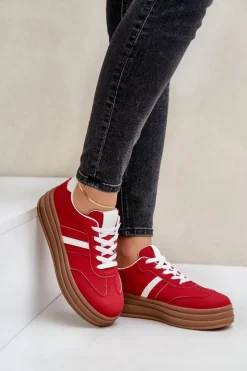 Damskie Boto Sneakersy Damskie Na Platformie Czerwone Dravinnia