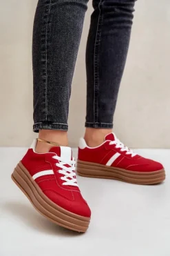 Damskie Boto Sneakersy Damskie Na Platformie Czerwone Dravinnia