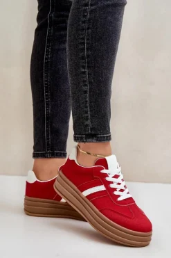Damskie Boto Sneakersy Damskie Na Platformie Czerwone Dravinnia