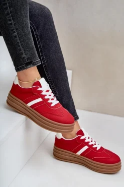 Damskie Boto Sneakersy Damskie Na Platformie Czerwone Dravinnia