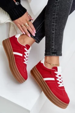 Damskie Boto Sneakersy Damskie Na Platformie Czerwone Dravinnia