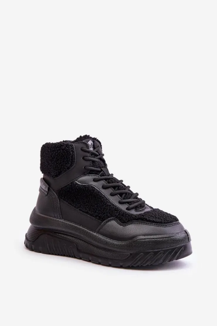 Lee Cooper Buty Sportowe Na Platformie|Sneakersy Damskie*Sneakersy Damskie Na Platformie Z Futerkiem Typu Baranek LCJ-24-47-3145 Czarne Czarny