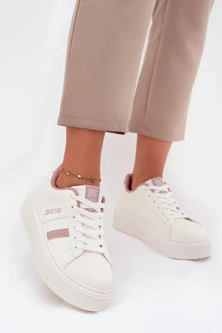 Big Star Shoes Sneakersy Damskie Na Platformie Big Star SS274346 Białe