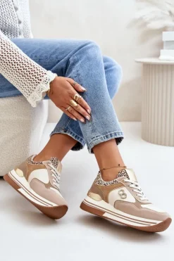 Discount Boto Sneakersy Damskie Na Platformie Beżowe Debizia