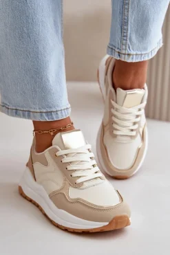 Outlet Boto Sneakersy Damskie Na Platformie Z Eko Skóry Beżowe Issatta