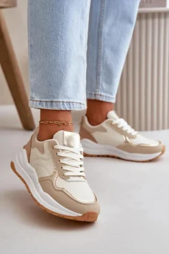 Outlet Boto Sneakersy Damskie Na Platformie Z Eko Skóry Beżowe Issatta