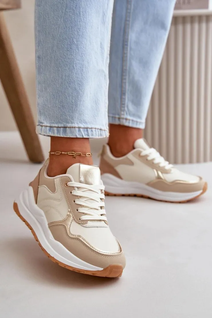 Outlet Boto Sneakersy Damskie Na Platformie Z Eko Skóry Beżowe Issatta