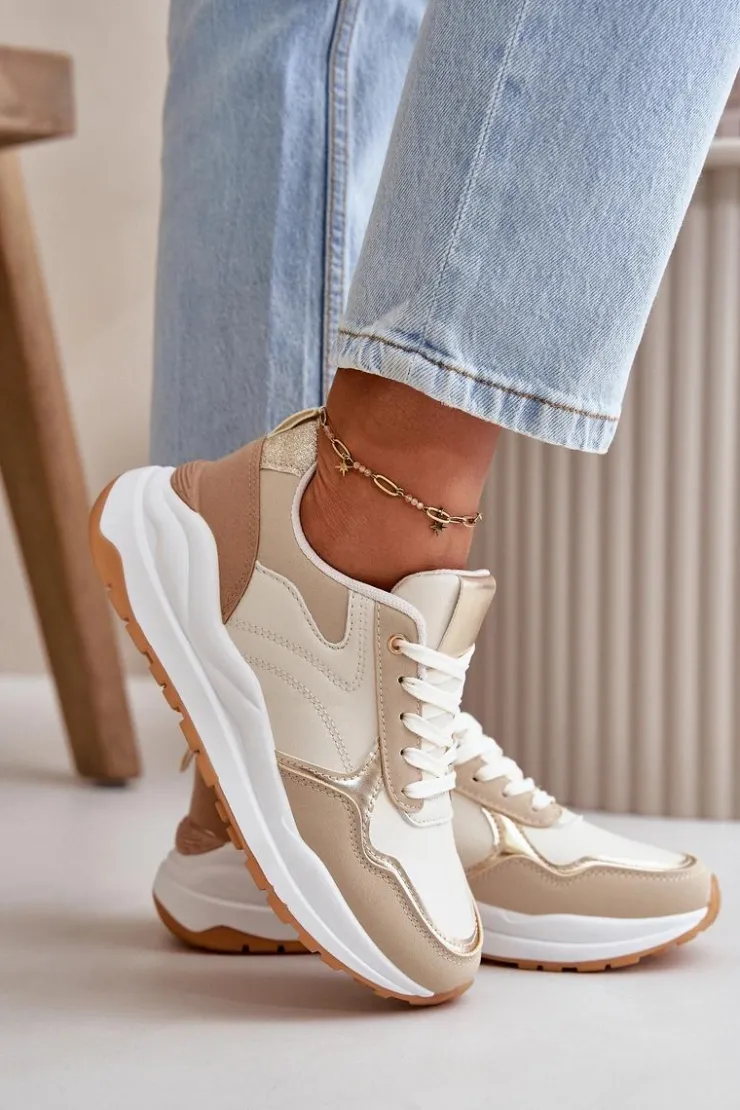 Outlet Boto Sneakersy Damskie Na Platformie Z Eko Skóry Beżowe Issatta