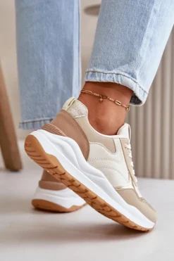 Outlet Boto Sneakersy Damskie Na Platformie Z Eko Skóry Beżowe Issatta