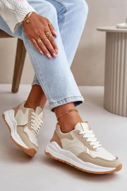 Outlet Boto Sneakersy Damskie Na Platformie Z Eko Skóry Beżowe Issatta