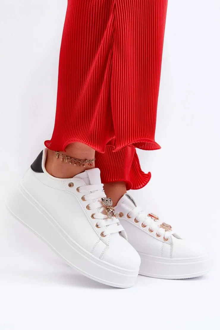 New Boto Sneakersy Damskie Na Platformie Z Misiem Białe Moanda