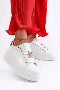 New Boto Sneakersy Damskie Na Platformie Z Misiem Białe Moanda