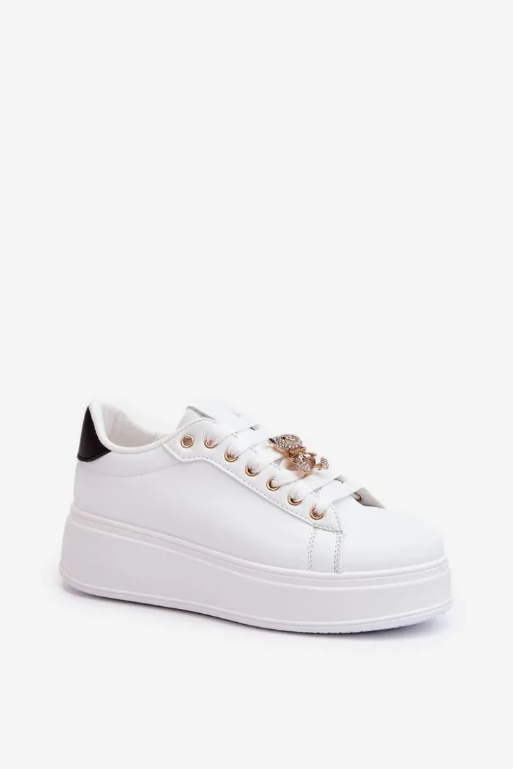 New Boto Sneakersy Damskie Na Platformie Z Misiem Białe Moanda