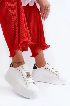 New Boto Sneakersy Damskie Na Platformie Z Misiem Białe Moanda