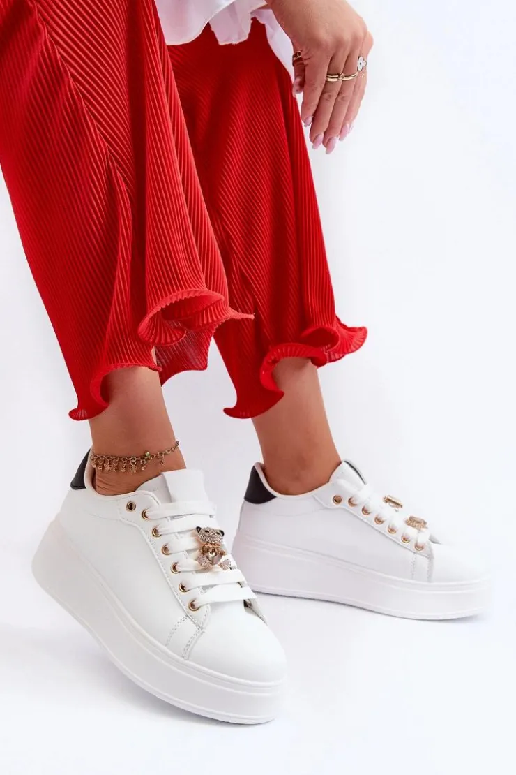 New Boto Sneakersy Damskie Na Platformie Z Misiem Białe Moanda