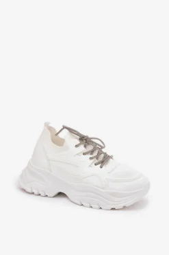 Damskie Boto Sneakersy Damskie Na Platformie Ozdobnym Sznurowaniem Białe Evalianne