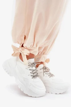 Damskie Boto Sneakersy Damskie Na Platformie Ozdobnym Sznurowaniem Białe Evalianne