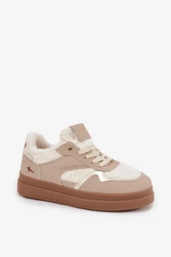 Damskie Boto Sneakersy Damskie Na Platformie Z Futerkiem Typu Baranek Beżowe Frelina