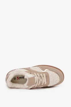 Damskie Boto Sneakersy Damskie Na Platformie Z Futerkiem Typu Baranek Beżowe Frelina
