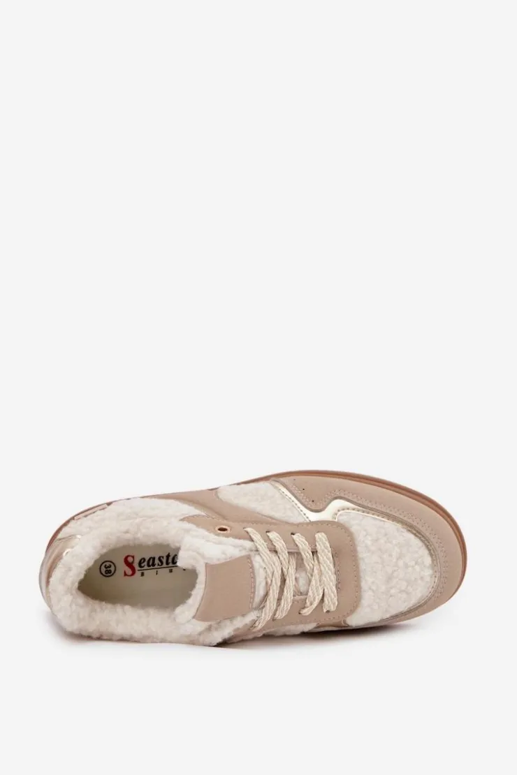 Damskie Boto Sneakersy Damskie Na Platformie Z Futerkiem Typu Baranek Beżowe Frelina