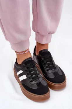 Best Boto Sneakersy Damskie Na Platformie Z Eko Skóry Czarne Elaraven