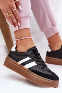 Best Boto Sneakersy Damskie Na Platformie Z Eko Skóry Czarne Elaraven