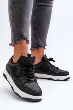 Boto Sneakersy Damskie*Sneakersy Damskie Na Platformie Czarne Etnaria