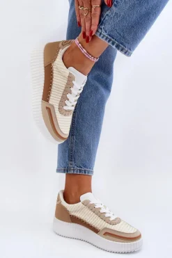 Damskie Boto Sneakersy Damskie Na Platformie Beżowe Redala