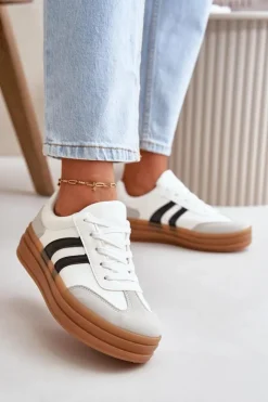 Damskie Evento Sneakersy Damskie Na Platformie Biało-Szare Nesonice