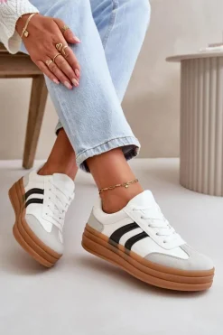 Damskie Evento Sneakersy Damskie Na Platformie Biało-Szare Nesonice