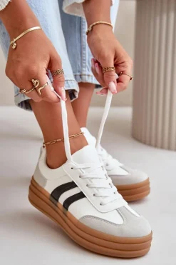 Damskie Evento Sneakersy Damskie Na Platformie Biało-Szare Nesonice