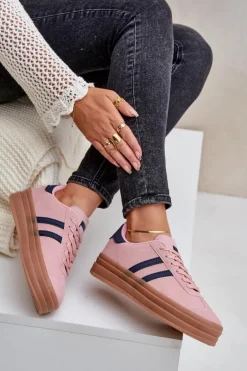 Outlet Boto Sneakersy Damskie Na Platformie Różowe Egelia Różowy