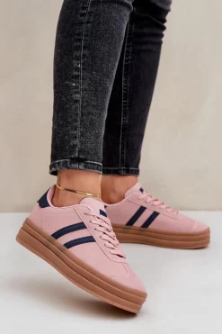 Outlet Boto Sneakersy Damskie Na Platformie Różowe Egelia Różowy