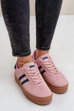 Outlet Boto Sneakersy Damskie Na Platformie Różowe Egelia Różowy