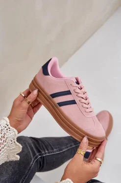 Outlet Boto Sneakersy Damskie Na Platformie Różowe Egelia Różowy