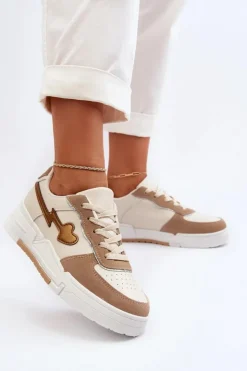 Outlet Boto Sneakersy Damskie Na Platformie Beżowe Zeparine Beżowy