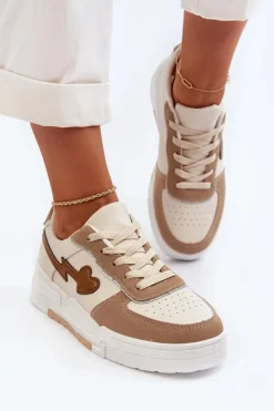 Outlet Boto Sneakersy Damskie Na Platformie Beżowe Zeparine Beżowy