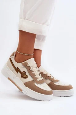 Outlet Boto Sneakersy Damskie Na Platformie Beżowe Zeparine Beżowy