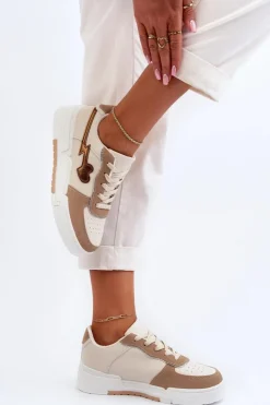 Outlet Boto Sneakersy Damskie Na Platformie Beżowe Zeparine Beżowy