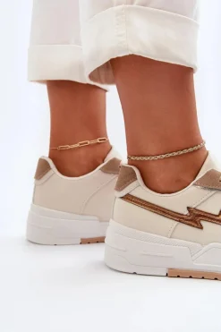 Outlet Boto Sneakersy Damskie Na Platformie Beżowe Zeparine Beżowy