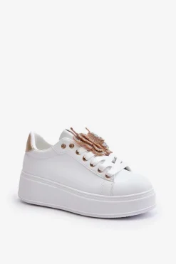 Online Boto Sneakersy Damskie Na Platformie Z Motylem Biało-Złote Naritevia Biały
