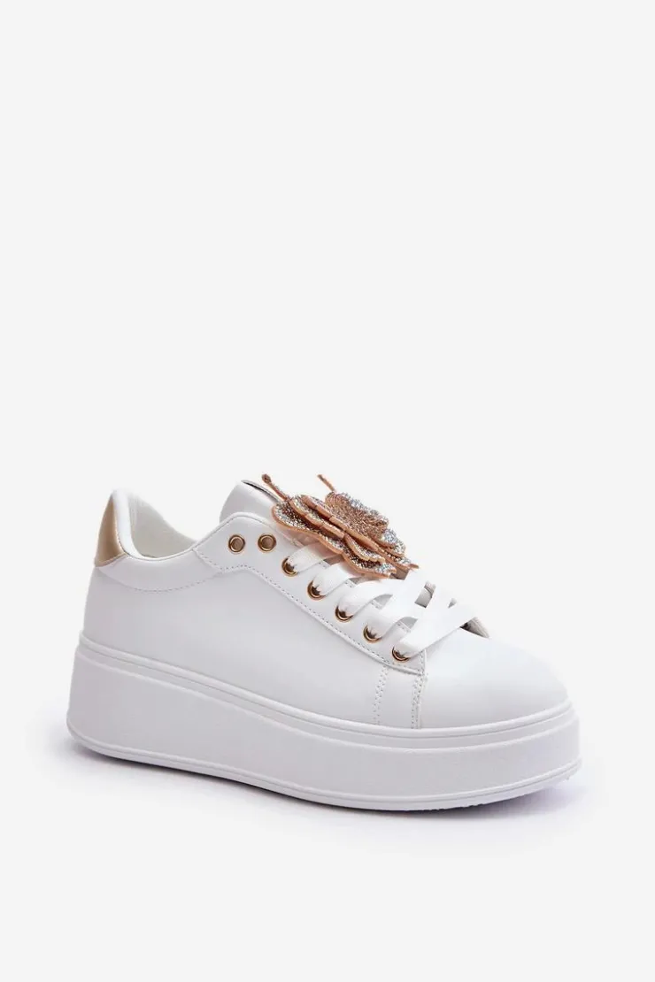 Online Boto Sneakersy Damskie Na Platformie Z Motylem Biało-Złote Naritevia Biały