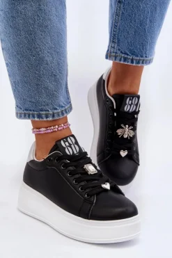 Boto Buty Sportowe Na Platformie|Sneakersy Damskie*Sneakersy Damskie Na Platformie Z Ozdobami Czarne Herbisa