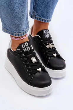 Boto Buty Sportowe Na Platformie|Sneakersy Damskie*Sneakersy Damskie Na Platformie Z Ozdobami Czarne Herbisa